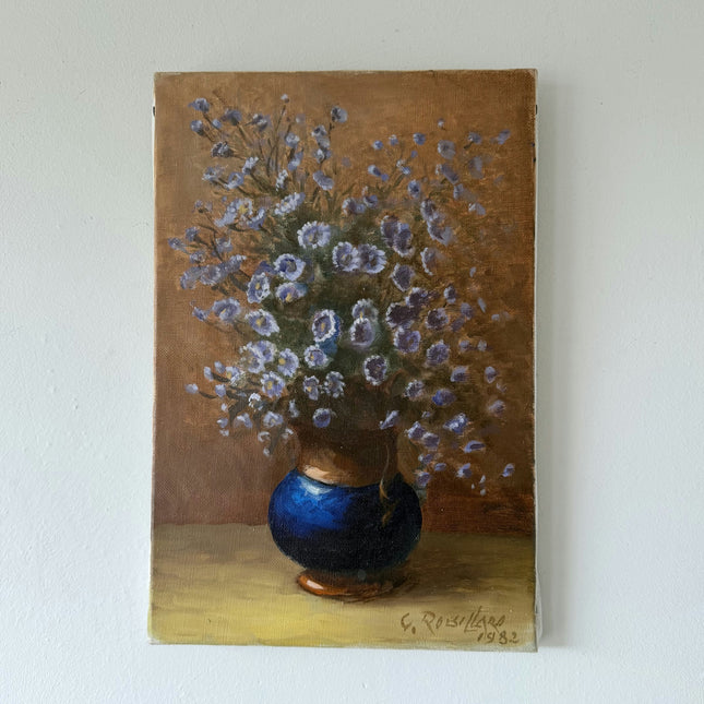 Original Floral Still Life Oil Painting "Blue Vase" Classic Small Artwork Holland Art Shop