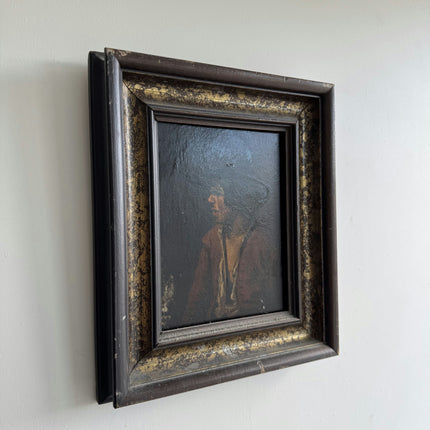 19th Century Antique Portrait Oil Painting "Seated Man" Small Art Holland Art Shop