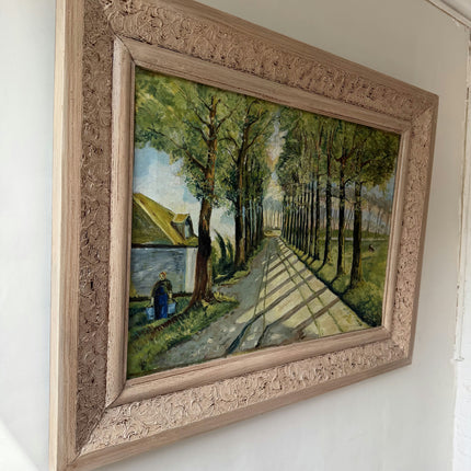 Handcrafted Landscape Oil Painting "Tree Lined Path" Rustic Belgique Artwork Holland Art Shop