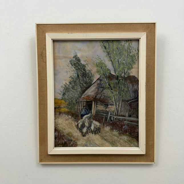 Vintage Farm Aquarel "Thatched Hut" Elegant Small Art Holland Art Shop