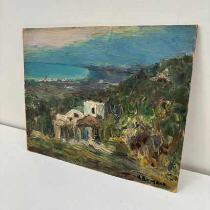 Handcrafted Landscape Oil Painting "Coastal Village" Refined Small Artwork Holland Art Shop