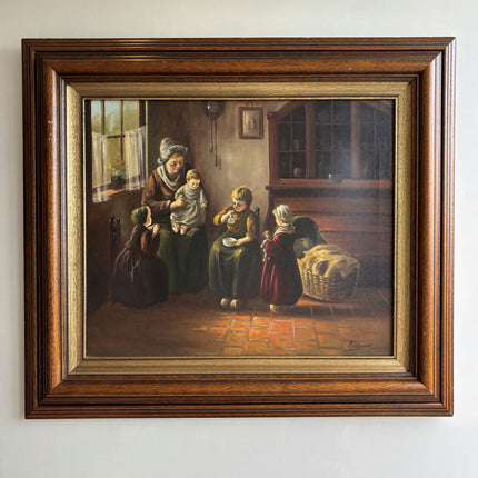 Vintage Figurative Oil Painting "Seated Children" Original Dutch Art Holland Art Shop