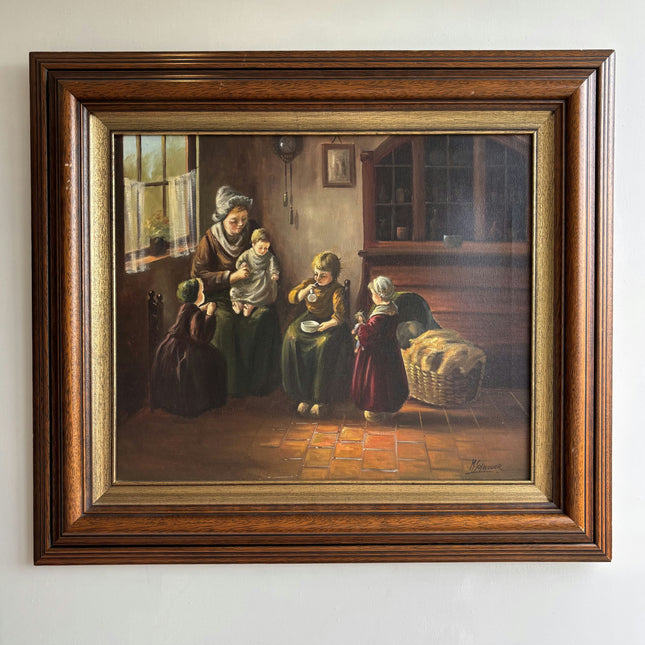 Vintage Figurative Oil Painting "Seated Children" Original Dutch Art Holland Art Shop