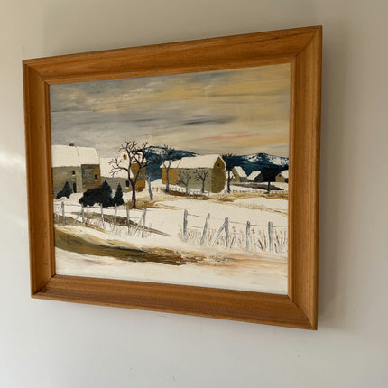 Vintage Winter Landscape Oil Painting "Snowy Farm" Expressive Artwork Holland Art Shop