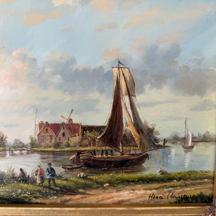 Expressive Harbor Scene Oil Painting "Gilded Frame" Elegant Small Artwork Holland Art Shop