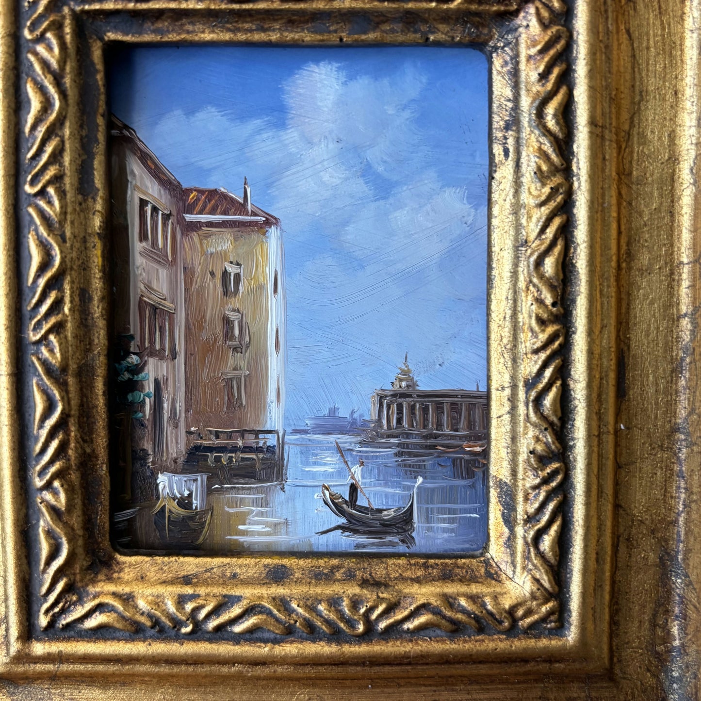 Marvelous Cityscape Oil Painting "Canal Scene" Handcrafted Small Artwork
