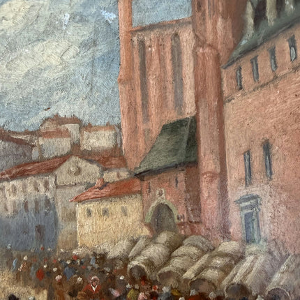Rustic Cityscape Oil Painting "Market Crowd" Timeless Small Artwork Holland Art Shop