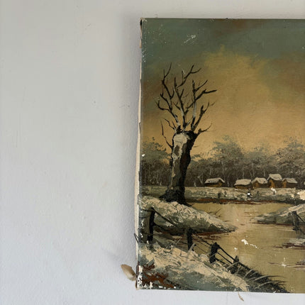 Handcrafted Winter Landscape Oil Painting "Snowy Tree" Classic Small Art Holland Art Shop