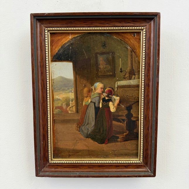 Classic Figurative Oil Painting "Two Girls" Refined Small Artwork Holland Art Shop