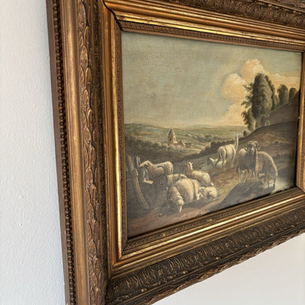 Beautiful 19th Century “SHEPHERD’S VIEW” antique landscape oil painting pastoral - HollandArtShop