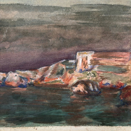 Expressive Seascape Drawing "Rocky Shore" Detailed Small Artwork Holland Art Shop