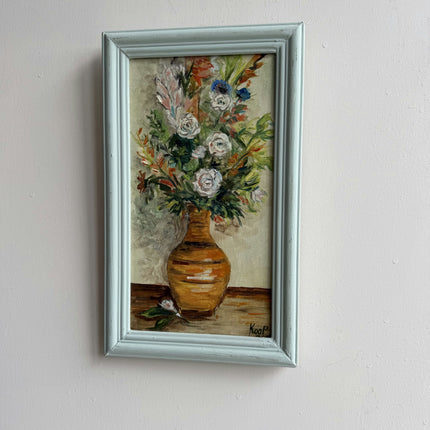 Expressive Floral Still Life Oil Painting "Striped Vase" Timeless Small Artwork Holland Art Shop