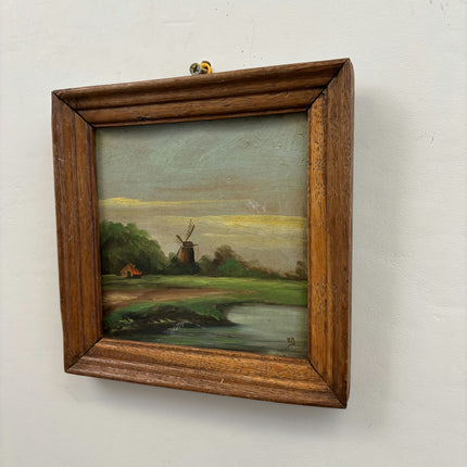 Elegant Landscape Oil Painting "Windmill Cottage" Original Small Art Holland Art Shop