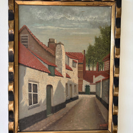 Handcrafted Cityscape Oil Painting "Row Houses" Elegant Small Artwork Holland Art Shop