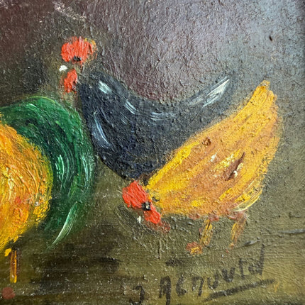 Elegant Animals Oil Painting "Rooster Group" Original Small Artwork Holland Art Shop
