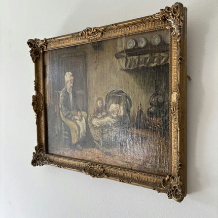 19th Century Antique Interior Oil Painting "Seated Woman" Small Art Holland Art Shop