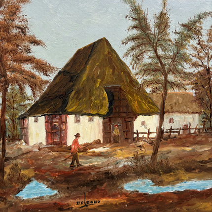 Authentic Landscape Oil Painting "Thatched Cottage" Rustic Small Art Holland Art Shop