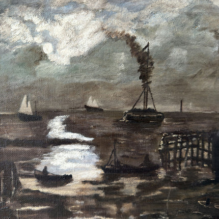 Marvelous Oil Painting Seascape "Steamship Docked" Expressive Medium Art Holland Art Shop