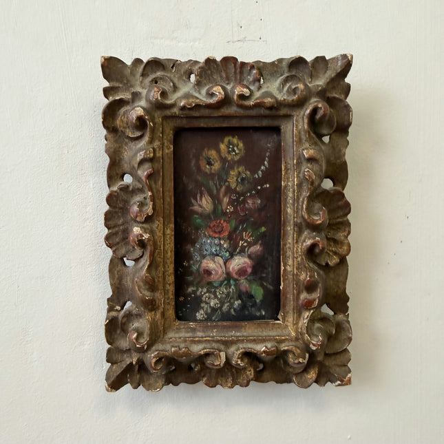 Original Floral Still Life Oil Painting "Ornate Frame" Elegant Small Artwork Holland Art Shop