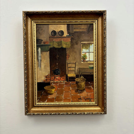 Elegant Still Life Oil Painting "Open Hearth" Vintage Artwork Holland Art Shop