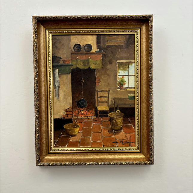 Elegant Still Life Oil Painting "Open Hearth" Vintage Artwork Holland Art Shop
