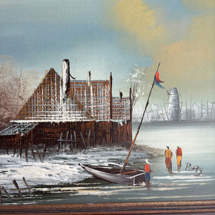 Expressive Winter Landscape Oil Painting "Fishing Boat" Original Artwork Holland Art Shop
