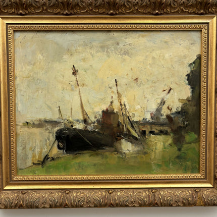 Handcrafted Harbor Scene Oil Painting "Sailing Boats" Refined Belgique Artwork Holland Art Shop