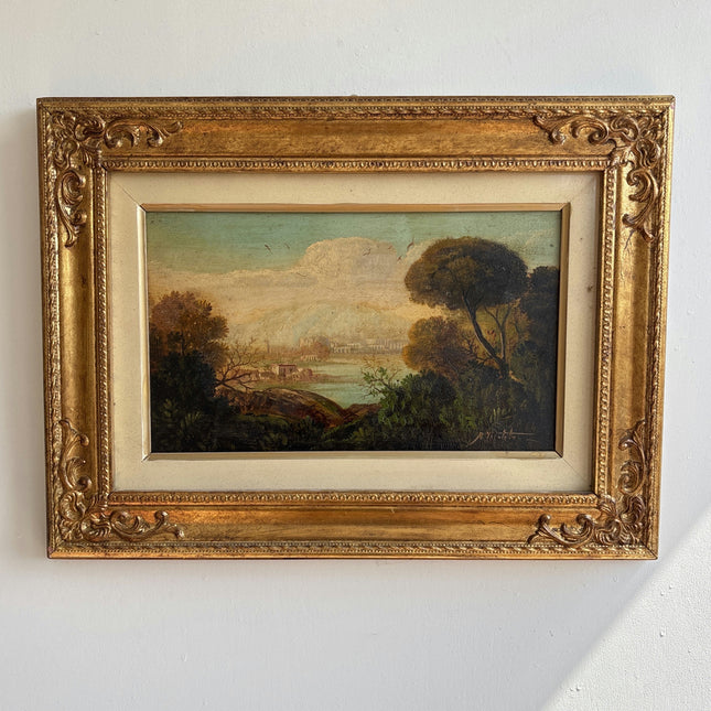 Original Landscape Oil Painting "Golden Frame" Handcrafted Artwork Holland Art Shop