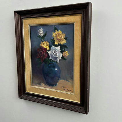 Vintage Floral Still Life Oil Painting "Blue Vase" Rustic Artwork Holland Art Shop
