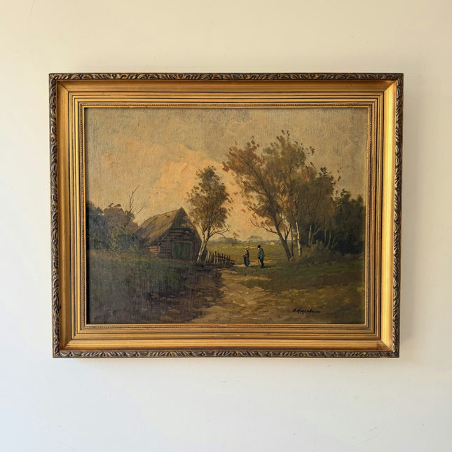 Vintage Landscape Oil Painting "Golden Frame" Expressive Art Holland Art Shop