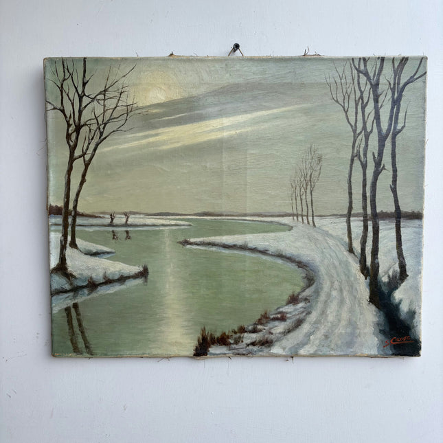 Refined Winter Landscape Oil Painting "Frozen River" Elegant Art Holland Art Shop