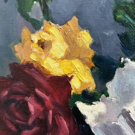 Vintage Floral Still Life Oil Painting "Blue Vase" Rustic Artwork Holland Art Shop