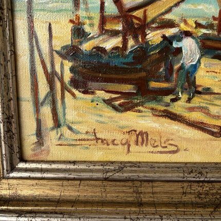 Brazil Art “SAILBOATS TROPICAL SEASIDE” Oil Painting Coastal Figures Palm Tree - HollandArtShop
