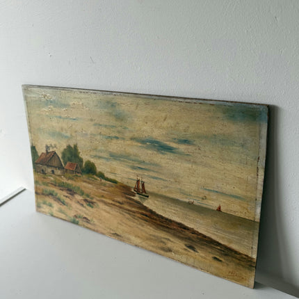 19th Century Antique Harbor Scene Oil Painting "Sailing Boat" Art Holland Art Shop