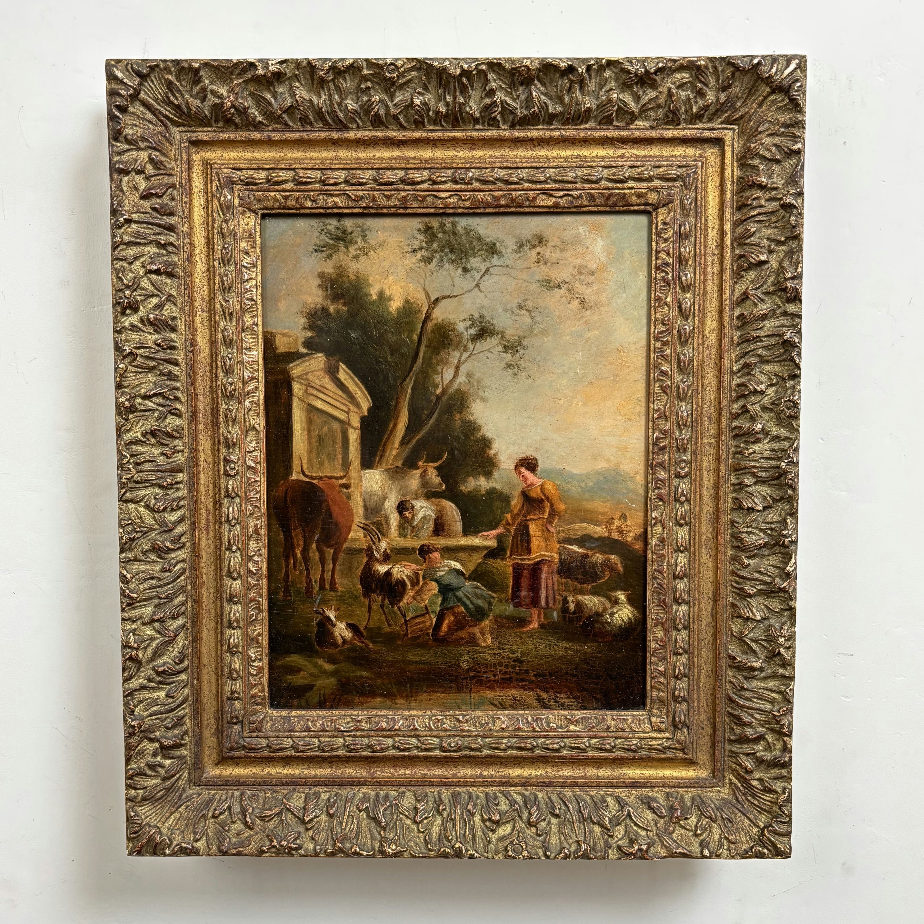 19th Century Antique Farm Oil Painting 