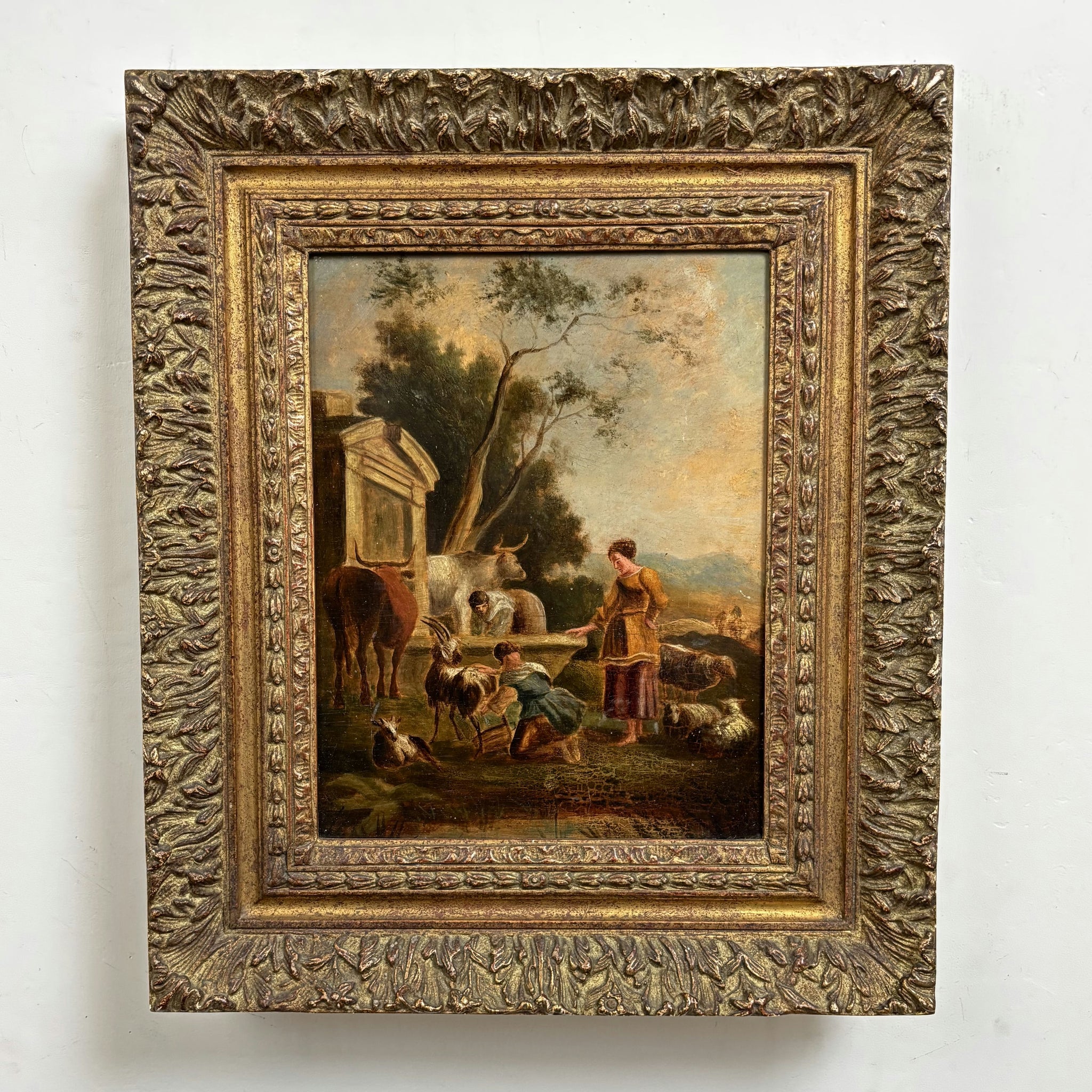 19th Century Antique Farm Oil Painting 