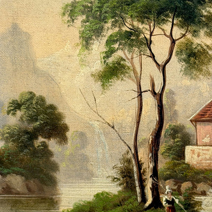 Antique Landscape Oil Painting "Riverside Cottage" Refined Artwork Holland Art Shop
