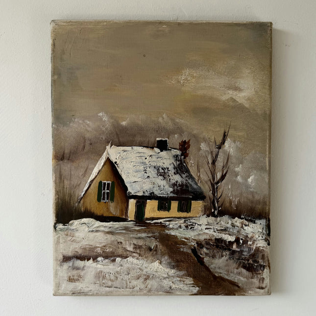 Original Winter Landscape Oil Painting "Snowy Cottage" Handcrafted Small Artwork Holland Art Shop