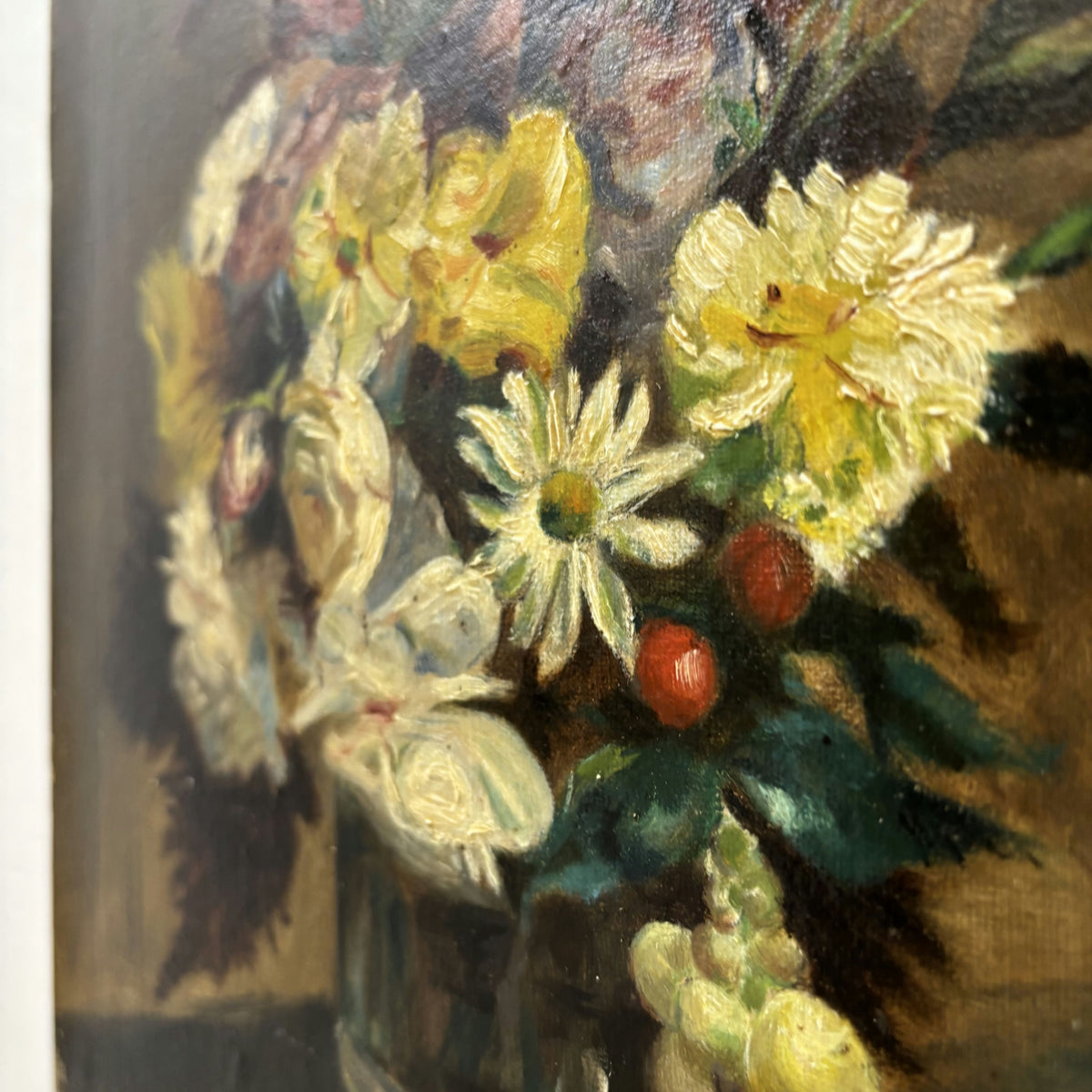 19th Century Antique Floral Still Life Oil Painting 