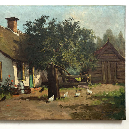 Rustic Farm Oil Painting "White Ducks" Vintage Large Art Holland Art Shop