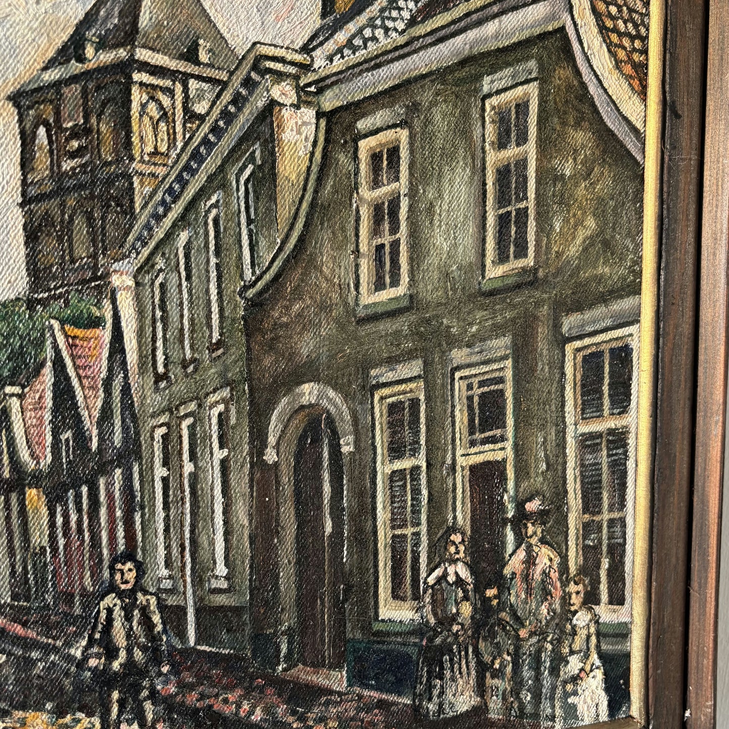 Traditional Cityscape Oil Painting "Street Gatherings" Medium Artwork