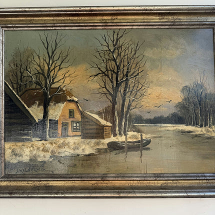 Elegant Winter Landscape Oil Painting "Snowy Cottage" Refined Art Holland Art Shop