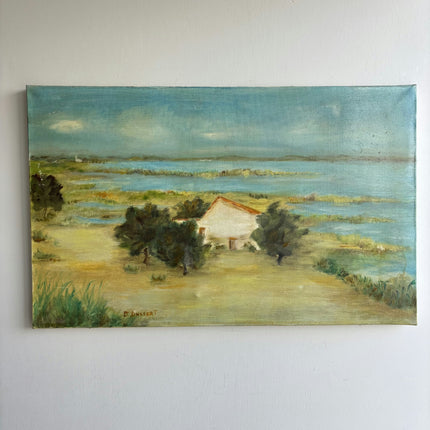 Vintage Seascape Oil Painting "Coastal Cottage" Detailed Art Holland Art Shop