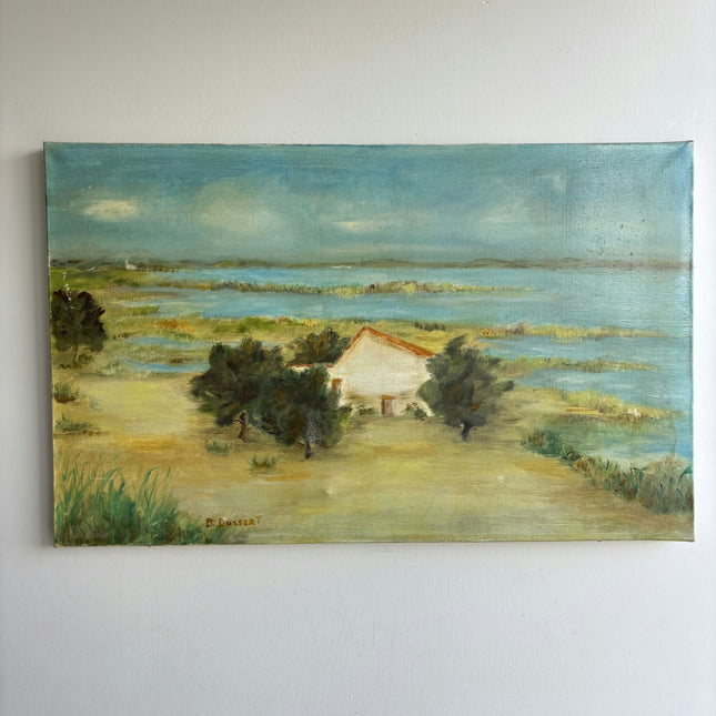 Vintage Seascape Oil Painting "Coastal Cottage" Detailed Art Holland Art Shop