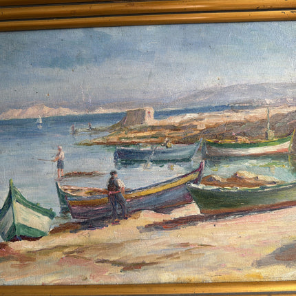 Original Seascape Oil Painting "Colorful Boats" Detailed Art Holland Art Shop