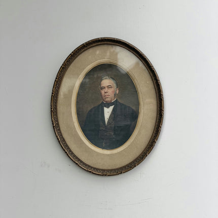 19th Century Antique Portrait Oil Painting "Man Holding Portraits" Small Art Holland Art Shop