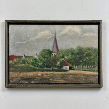 Rustic Landscape Oil Painting "Village Church" Original Art Holland Art Shop