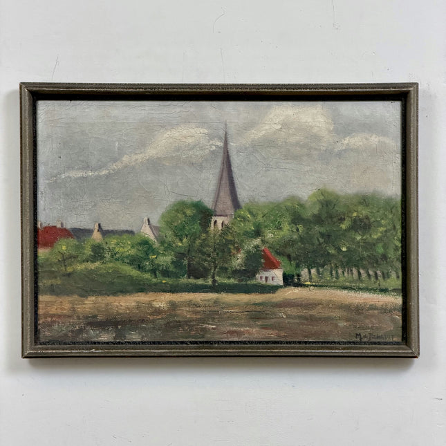 Rustic Landscape Oil Painting "Village Church" Original Art Holland Art Shop