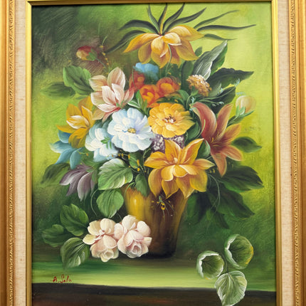 Elegant Floral Still Life Oil Painting "Flower Bouquet" Vintage Artwork Holland Art Shop