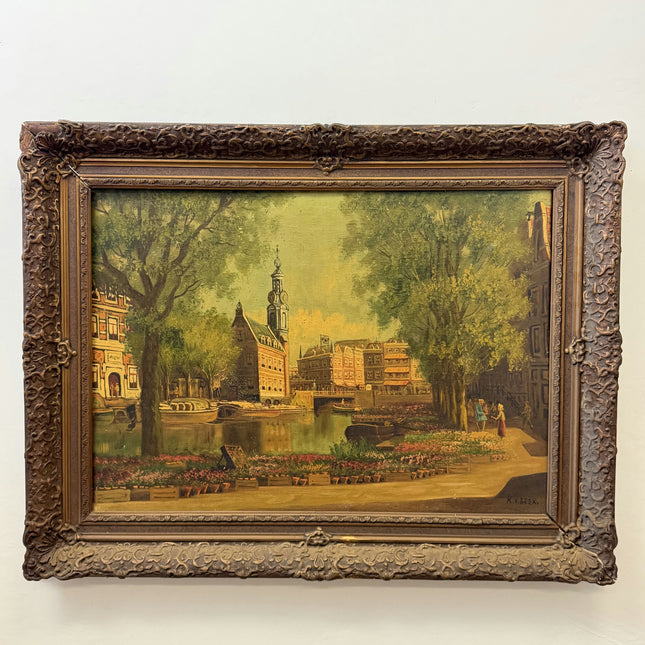 Elegant Cityscape Oil Painting "City Canal" Rustic I Artwork Holland Art Shop
